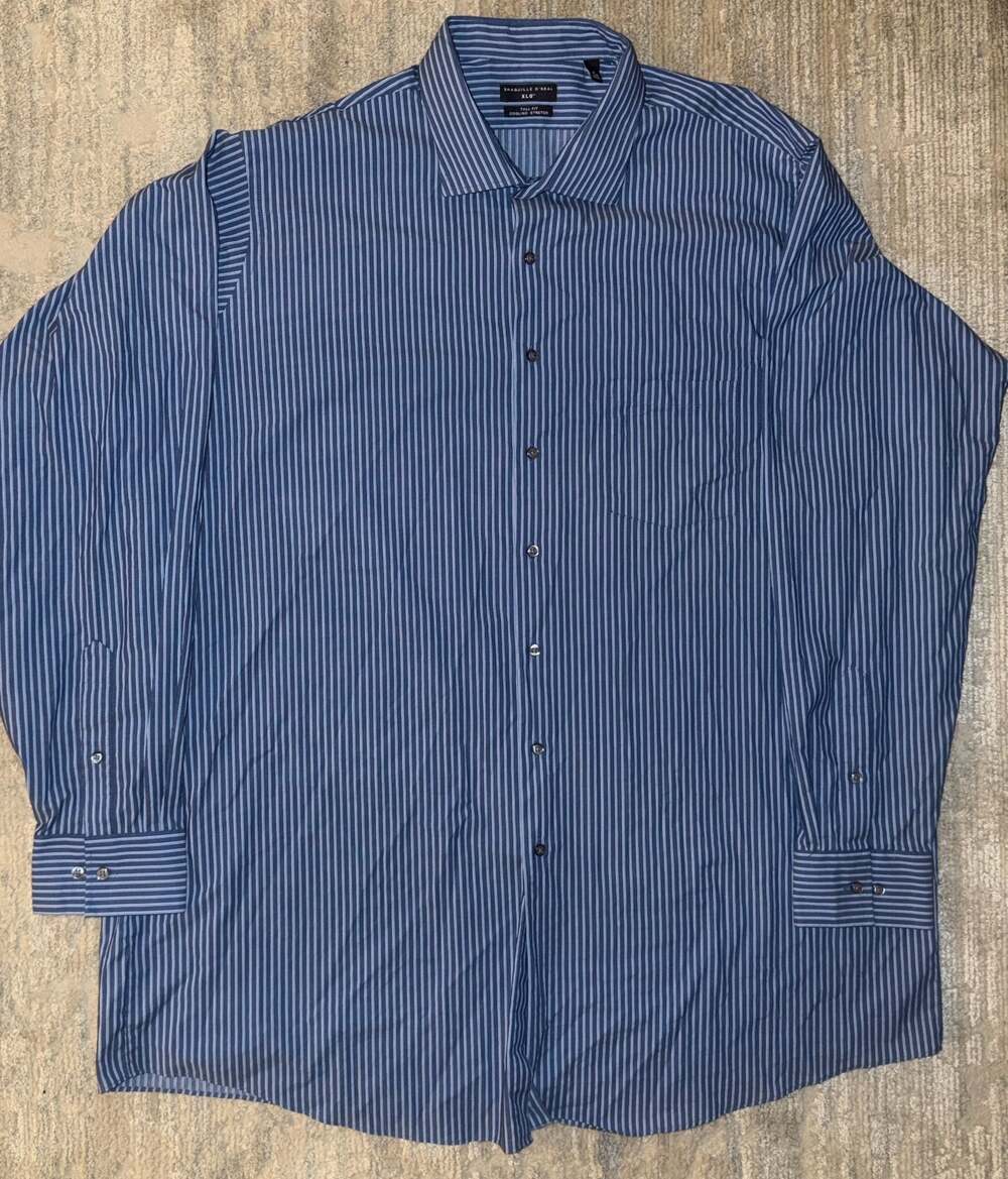 Shaquille O'Neal XLG Blue Pinstripe Tall Fit Cooling Stretch Dress Shirt